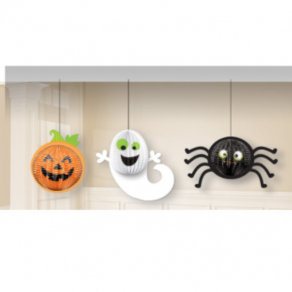 3 décorations alvéolées à suspendre halloween