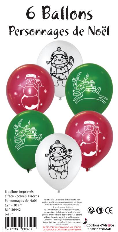 6 Ballons motifs Noël