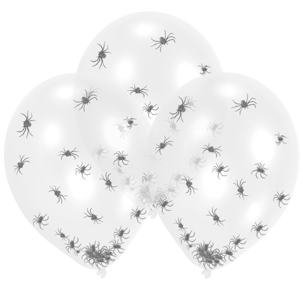 6 Ballons transparent Araignée avec confettis 27,5 cm