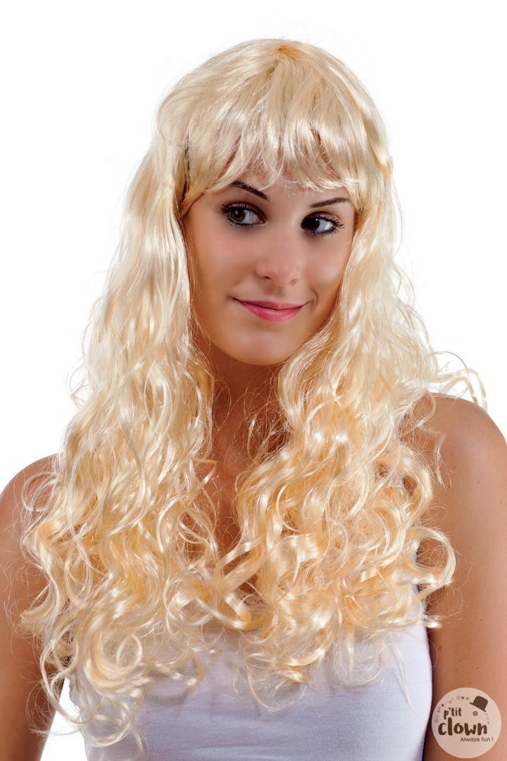 Perruque blonde ondulée femme avec frange