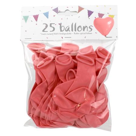 25 ballons en latex forme de cœur et couleur rose