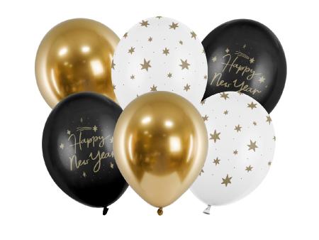 lot de 6 Ballons 30 cm, Happy New Year, coloris assortis