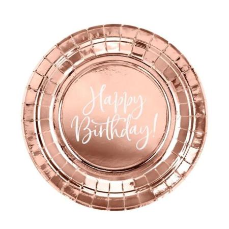 Assiettes Happy Birthday rose gold