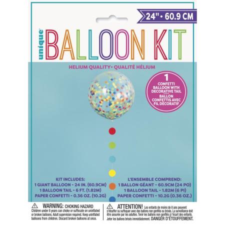 Ballon transparent 60.9 cm avec confettis multicolores