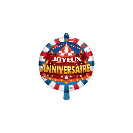 Ballon aluminium thème cirque mention joyeux anniversaire