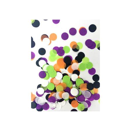 Confettis ronds vert, orange, noir, violet, blanc