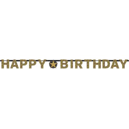 Guirlande Lettres Happy Birthday doré et noir 2.13 m