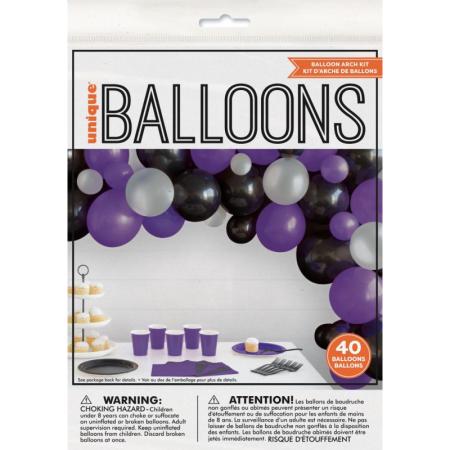 Arche de ballons latex violet, noir et gris