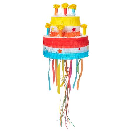 Pinata à ficelle gâteau et bougies d'anniversaire