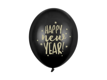 Ballons 30 cm, Happy New Year, Noir Pastel