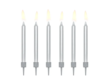 6 bougies argentées 6 cm