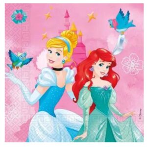 Lot de 20 serviettes goûter d'anniversaire princesse Disney 33 x 33 cm