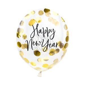 lot de 3 Ballons avec confettis - Happy New Year, 27 cm, or