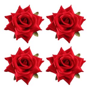 4 Roses velours rouges