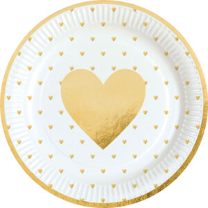 assiettes coeur or et blanc