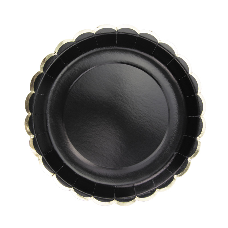 8 assiettes noires et or 23 cm 91321