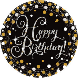 Assiettes Happy birthday Sparkling Noir et Or