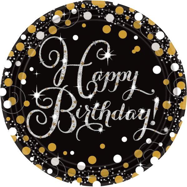 Assiettes Happy birthday Sparkling Noir et Or