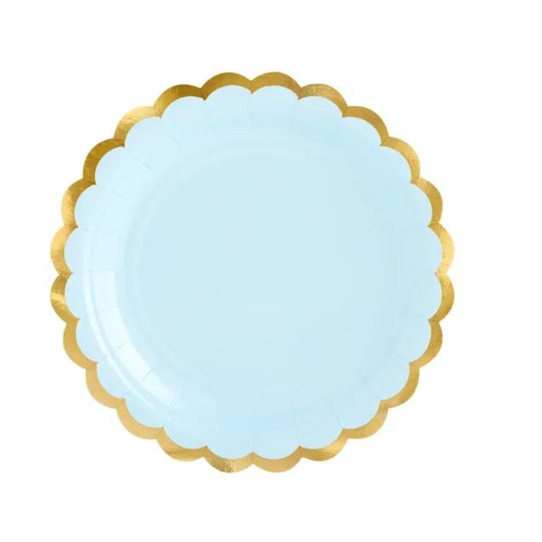 6 assiettes bleu et doré