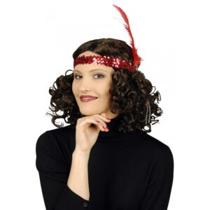 BANDEAU CHARLESTON EN SEQUINS ET PLUME ROUGE 83 484346 2