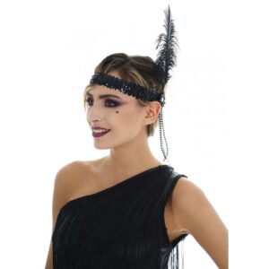 BANDEAU CHARLESTON SEQUINS ET PLUME NOIR 83 484346 1