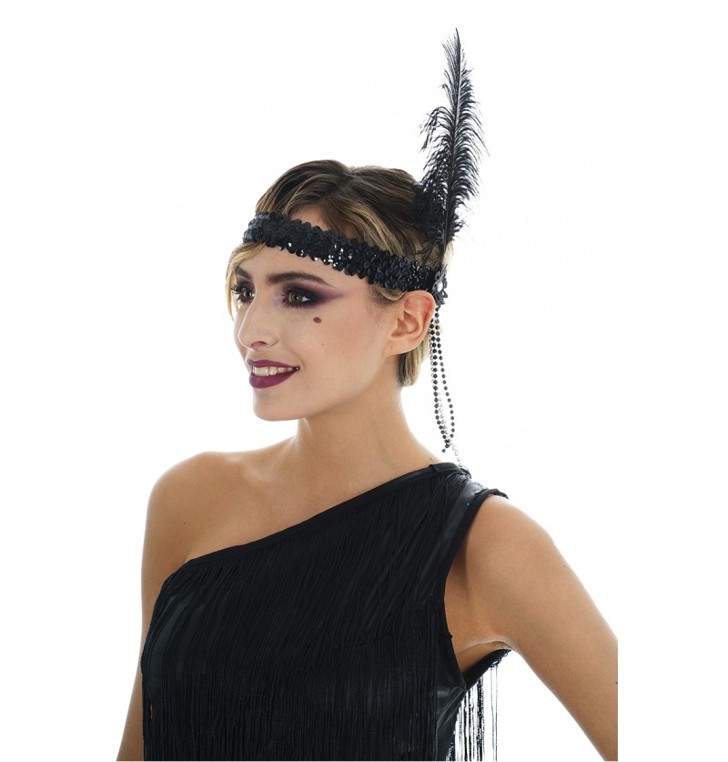 BANDEAU CHARLESTON SEQUINS ET PLUME NOIR 83 484346 1