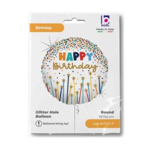 Ballon aluminium Happy Birthday rond blanc
