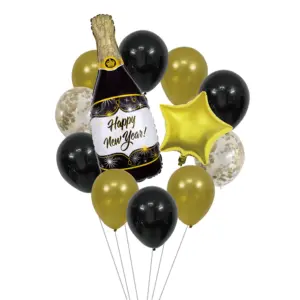 Ballon en aluminium Happy New Year, 45 cm, noir