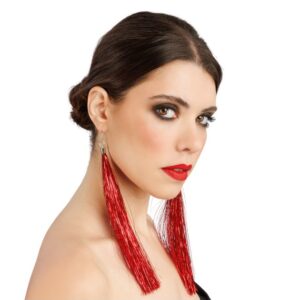 Boucles d oreilles franges rouges 14063 02