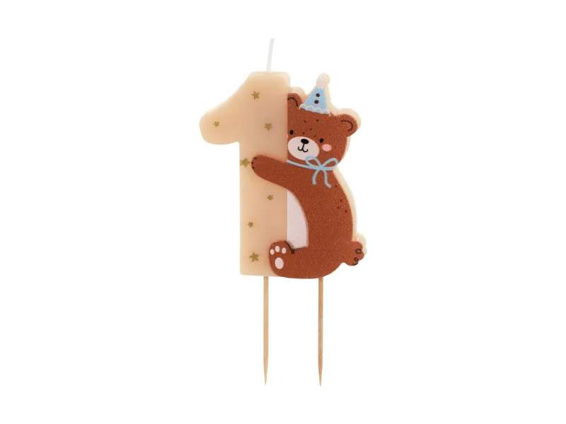 Bougie chiffre 1 avec un ours