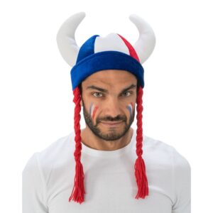 Casque gaulois bleu blanc rouge avec tresses 13426