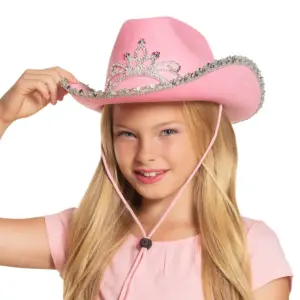 Chapeau cowgirl enfant rose avec strass 04104