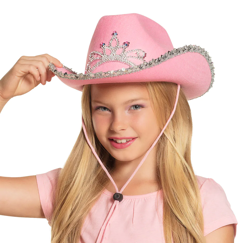 Chapeau cowgirl enfant rose avec strass 04104