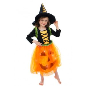 Costume de Sorcière citrouille leds avec Chapeau taille