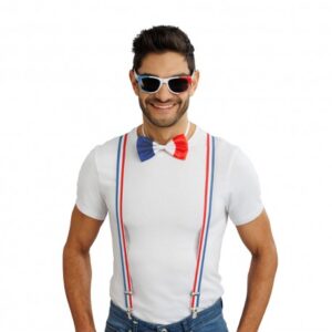 Kit bretelles lunettes et n ud papillon bleu blanc rouge 15075